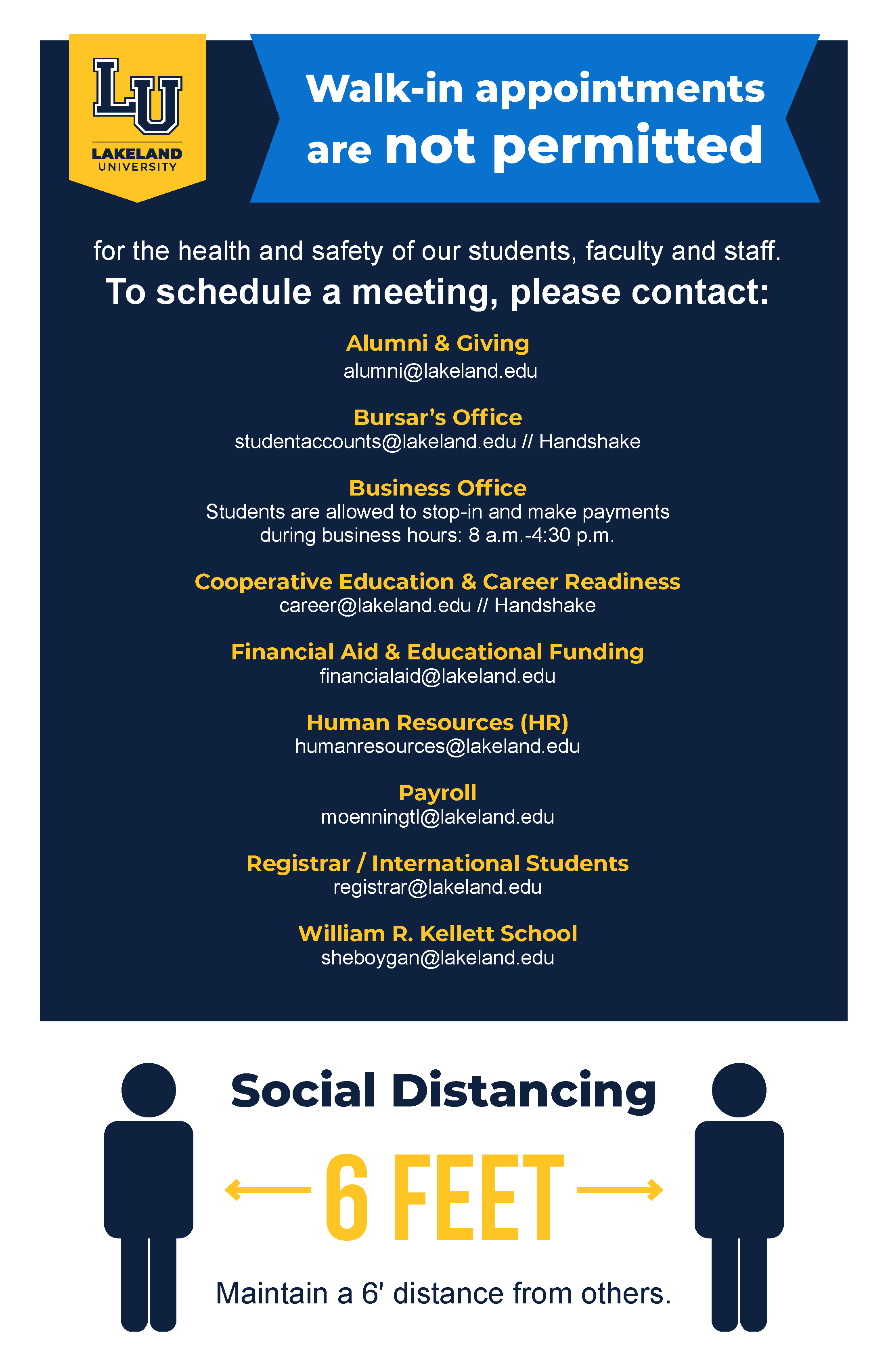 2020 covid19 sign schedule appointment WAK social distance 11x17